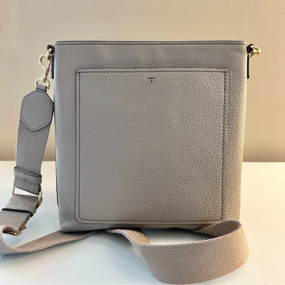 Tory Burch Gray Pebbled Leather Crossbody Purse - Picture 3 of 7